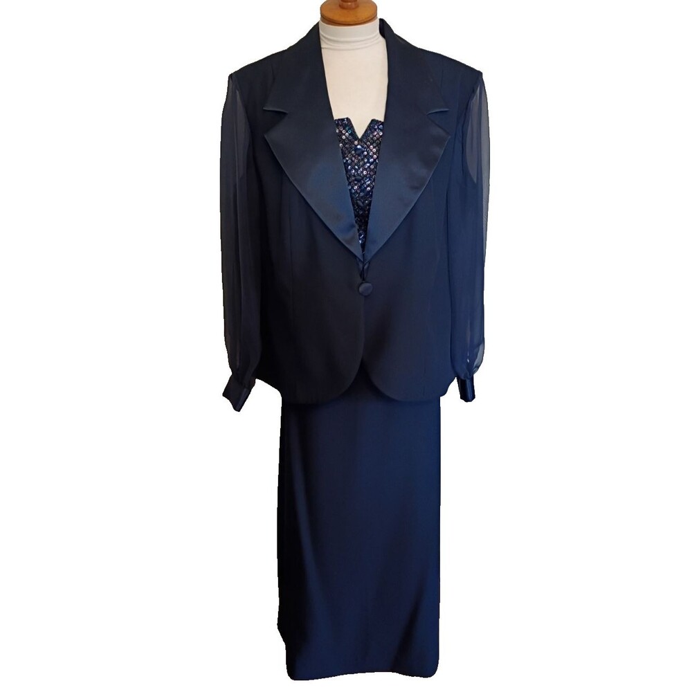 J.R. NITES Holiday Navy Blue Two Piece Formal Jacket & Skirt Set Size 20